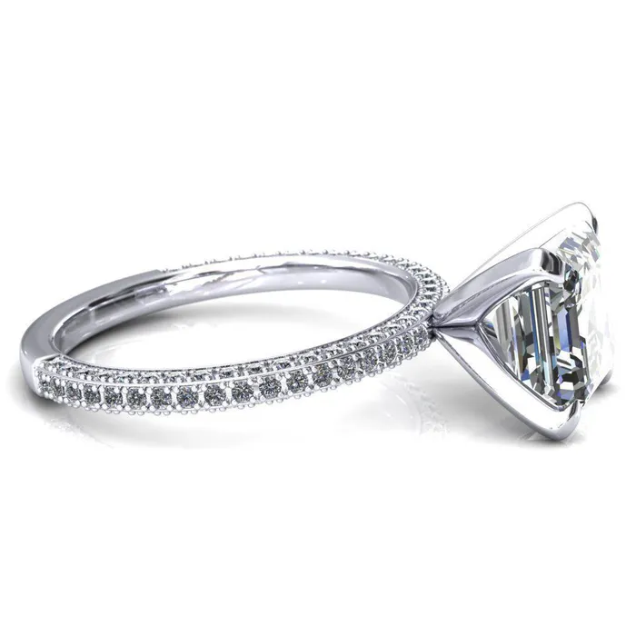 Fire Brilliance Rings Mariyah Asscher Moissanite 4 Prong 34 Eternity 3 Sided Diamond Shank Engagement Ring