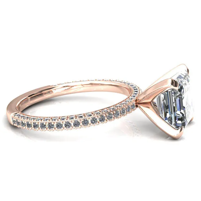 Fire Brilliance Rings Mariyah Asscher Moissanite 4 Prong 34 Eternity 3 Sided Diamond Shank Engagement Ring