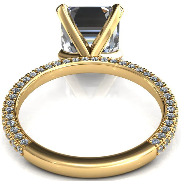 Fire Brilliance Rings Mariyah Asscher Moissanite 4 Prong 34 Eternity 3 Sided Diamond Shank Engagement Ring