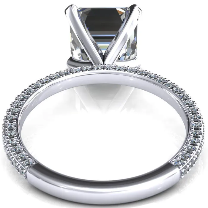 Fire Brilliance Rings Mariyah Asscher Moissanite 4 Prong 34 Eternity 3 Sided Diamond Shank Engagement Ring