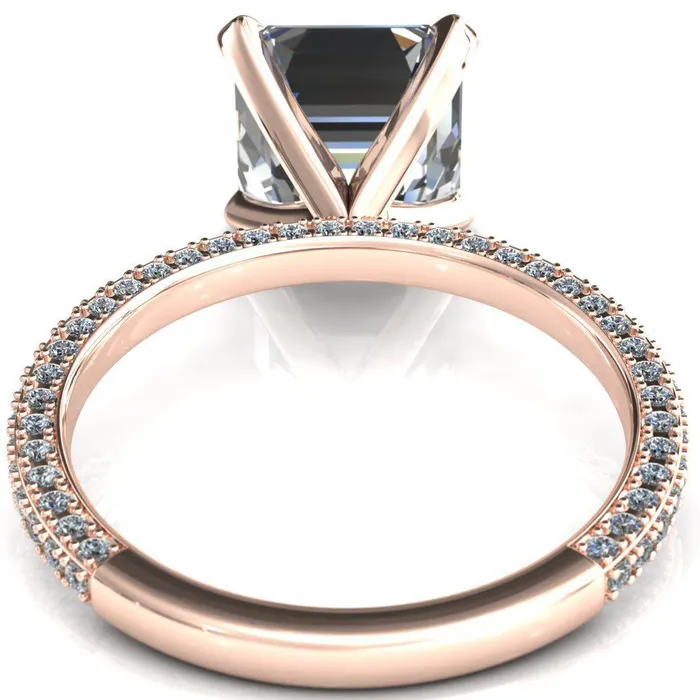 Fire Brilliance Rings Mariyah Asscher Moissanite 4 Prong 34 Eternity 3 Sided Diamond Shank Engagement Ring