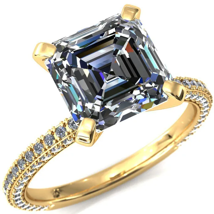 Fire Brilliance Rings Mariyah Asscher Moissanite 4 Prong 34 Eternity 3 Sided Diamond Shank Engagement Ring