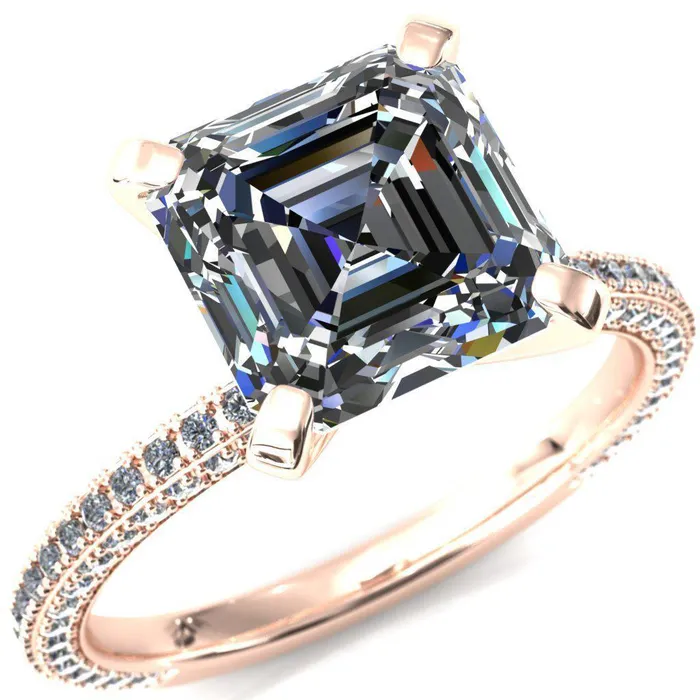 Fire Brilliance Rings Mariyah Asscher Moissanite 4 Prong 34 Eternity 3 Sided Diamond Shank Engagement Ring