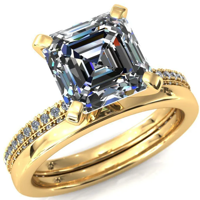 Fire Brilliance Rings Mariyah Asscher Moissanite 4 Prong 34 Eternity 3 Sided Diamond Shank Engagement Ring