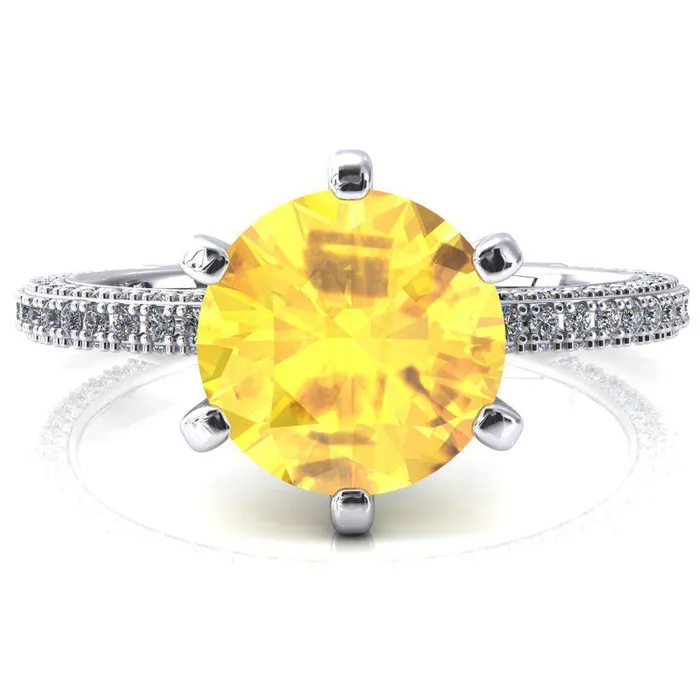 Fire Brilliance Rings Mariyah Round Yellow Sapphire 6 Prong 34 Eternity 3 Sided Diamond Shank Engagement Ring Fire Brilliance Rings Mariyah Round Yellow Sapphire 6 Prong 34 Eternity 3 Sided Diamond Shank Engagement Ring