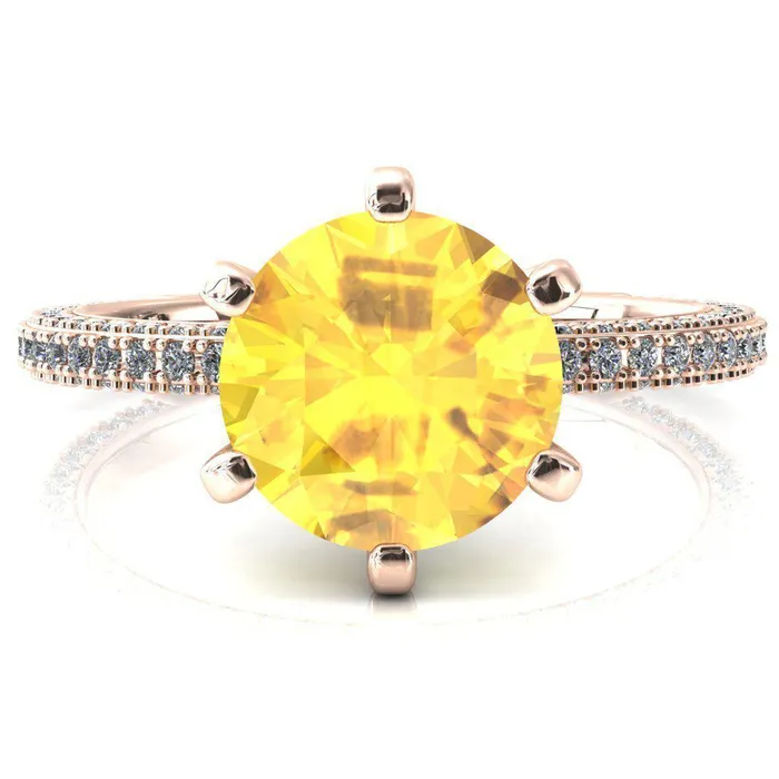 Fire Brilliance Rings Mariyah Round Yellow Sapphire 6 Prong 34 Eternity 3 Sided Diamond Shank Engagement Ring