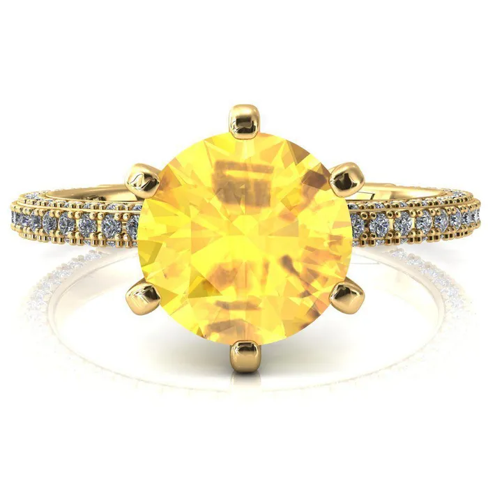 Fire Brilliance Rings Mariyah Round Yellow Sapphire 6 Prong 34 Eternity 3 Sided Diamond Shank Engagement Ring