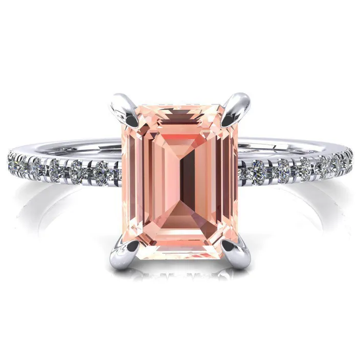 Fire Brilliance Rings Mayeli Emerald Champagne Sapphire 4 Claw Prong Micro Pave Diamond Sides Engagement Ring Fire Brilliance Rings Mayeli Emerald Champagne Sapphire 4 Claw Prong Micro Pave Diamond Sides Engagement Ring