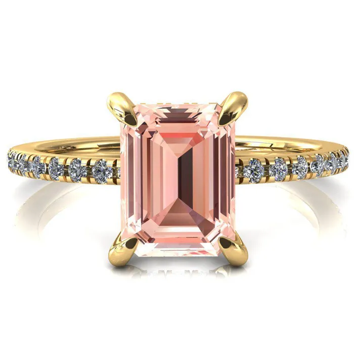 Fire Brilliance Rings Mayeli Emerald Champagne Sapphire 4 Claw Prong Micro Pave Diamond Sides Engagement Ring