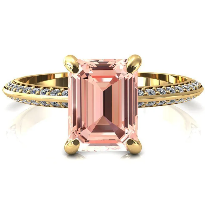 Fire Brilliance Rings Nancy Emerald Champagne Sapphire 4 Prong 12 Eternity Diamond Knife Shank Accent Engagement Ring