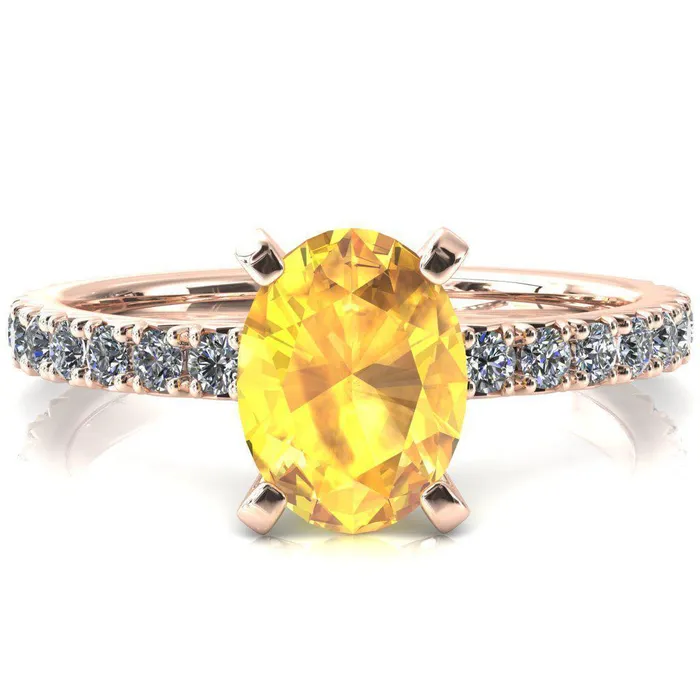 Fire Brilliance Rings Nefili Oval Yellow Sapphire 4 Prong 58 Eternity Diamond French Pave Engagement Ring