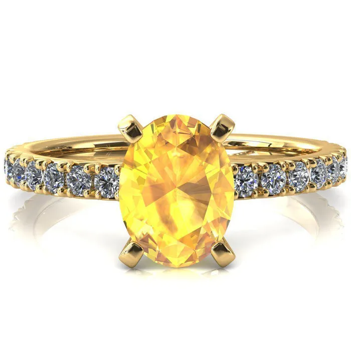 Fire Brilliance Rings Nefili Oval Yellow Sapphire 4 Prong 58 Eternity Diamond French Pave Engagement Ring