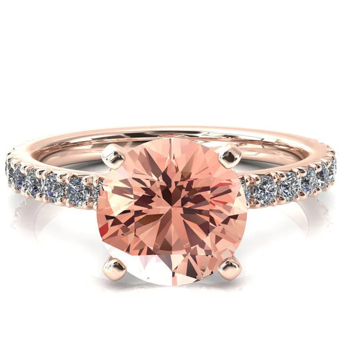 Fire Brilliance Rings Nefili Round Champagne Sapphire 4 Prong 58 Eternity Diamond French Pave Engagement Ring