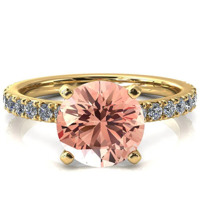 Fire Brilliance Rings Nefili Round Champagne Sapphire 4 Prong 58 Eternity Diamond French Pave Engagement Ring