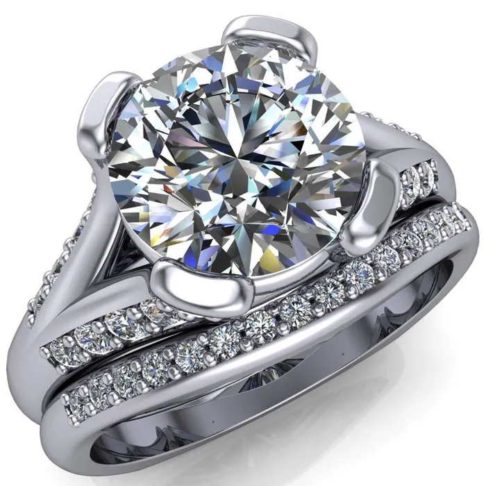 Fire Brilliance Rings Paris Round Center Stone Thick Prong Diamond Channel Split Shank Ring Fire Brilliance Rings Paris Round Center Stone Thick Prong Diamond Channel Split Shank Ring
