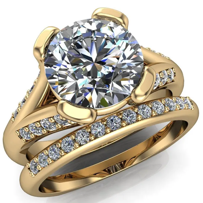 Fire Brilliance Rings Paris Round Center Stone Thick Prong Diamond Channel Split Shank Ring