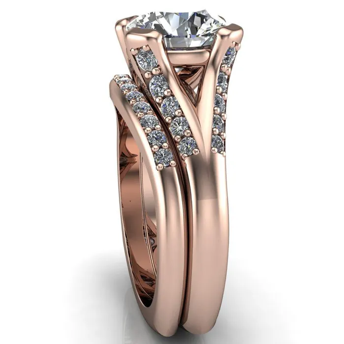 Fire Brilliance Rings Paris Round Center Stone Thick Prong Diamond Channel Split Shank Ring