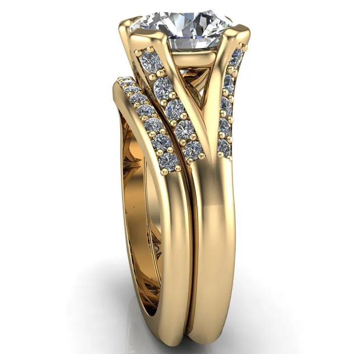 Fire Brilliance Rings Paris Round Center Stone Thick Prong Diamond Channel Split Shank Ring
