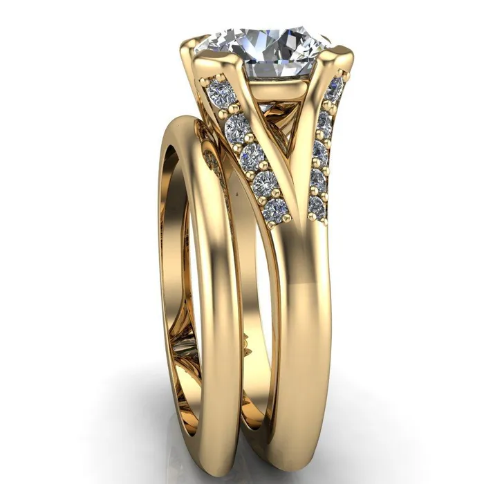Fire Brilliance Rings Paris Round Center Stone Thick Prong Diamond Channel Split Shank Ring