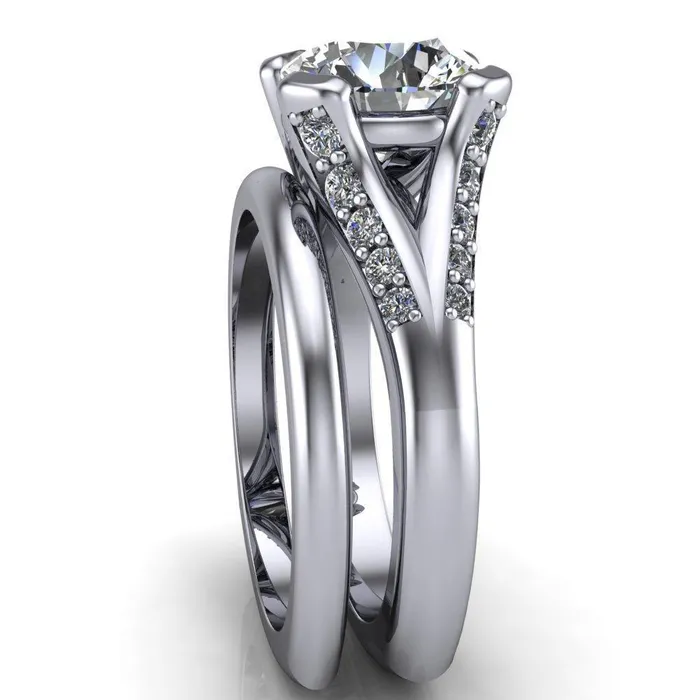 Fire Brilliance Rings Paris Round Center Stone Thick Prong Diamond Channel Split Shank Ring