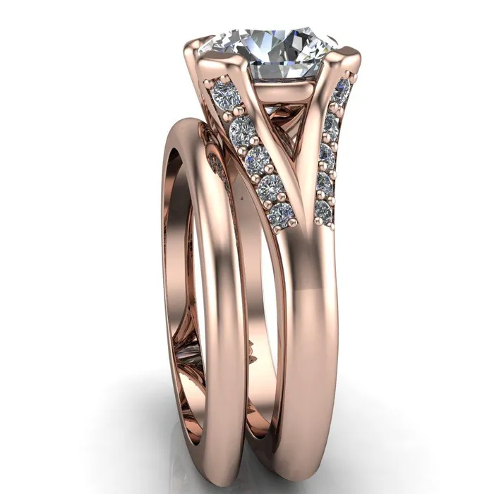 Fire Brilliance Rings Paris Round Center Stone Thick Prong Diamond Channel Split Shank Ring
