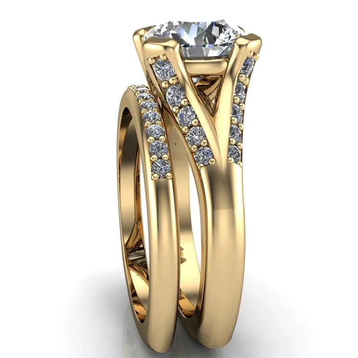 Fire Brilliance Rings Paris Round Center Stone Thick Prong Diamond Channel Split Shank Ring