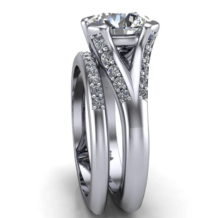 Fire Brilliance Rings Paris Round Center Stone Thick Prong Diamond Channel Split Shank Ring