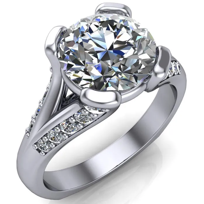 Fire Brilliance Rings Paris Round Center Stone Thick Prong Diamond Channel Split Shank Ring