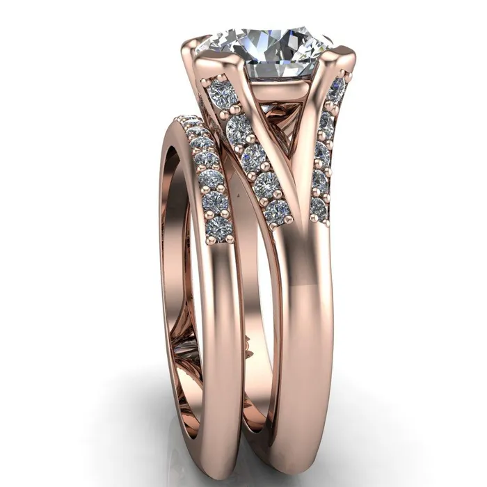 Fire Brilliance Rings Paris Round Center Stone Thick Prong Diamond Channel Split Shank Ring