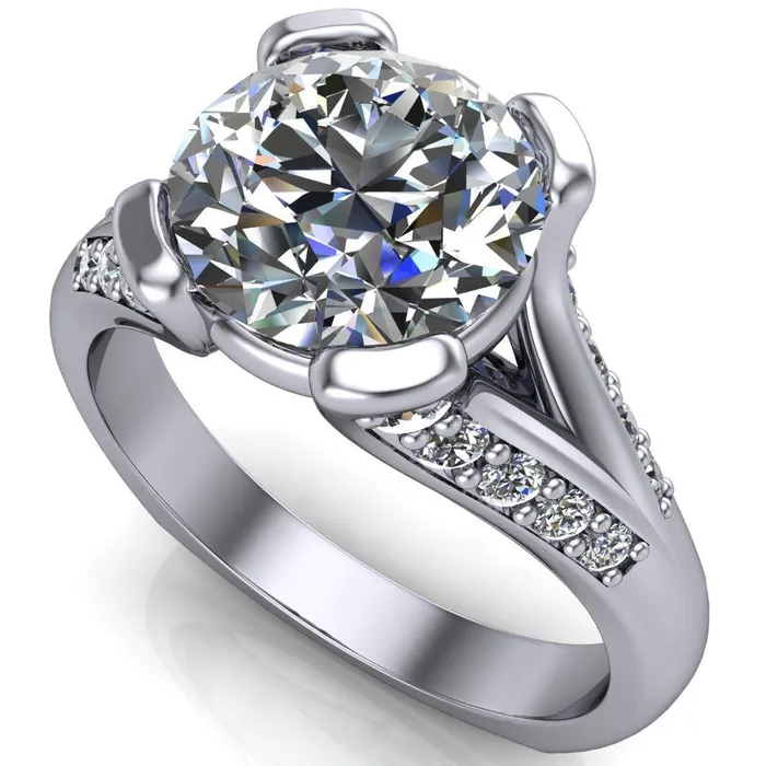 Fire Brilliance Rings Paris Round Center Stone Thick Prong Diamond Channel Split Shank Ring