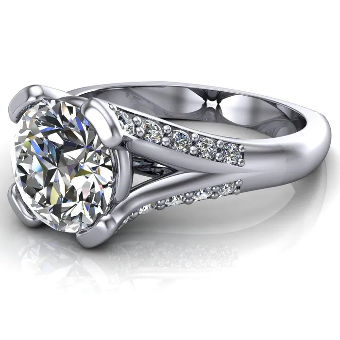 Fire Brilliance Rings Paris Round Center Stone Thick Prong Diamond Channel Split Shank Ring
