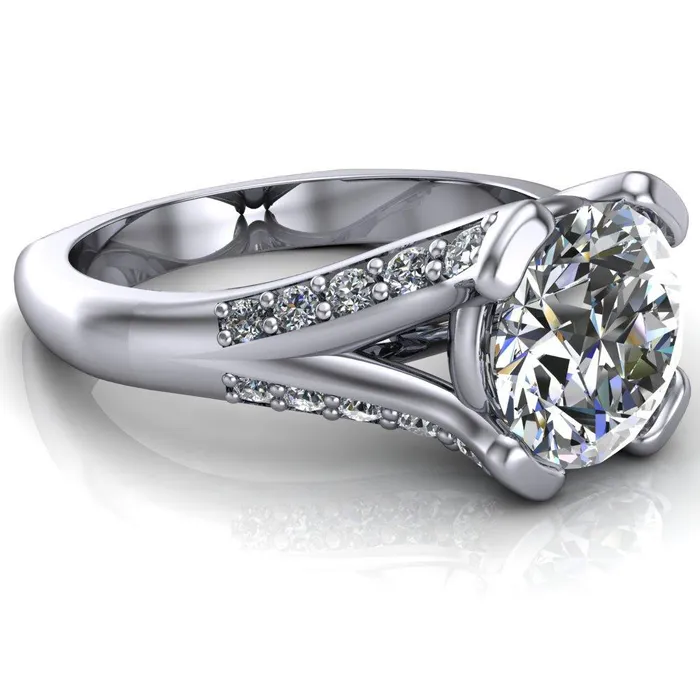 Fire Brilliance Rings Paris Round Center Stone Thick Prong Diamond Channel Split Shank Ring