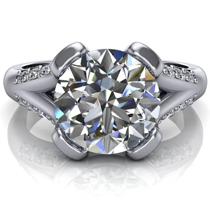 Fire Brilliance Rings Paris Round Center Stone Thick Prong Diamond Channel Split Shank Ring