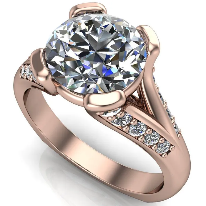 Fire Brilliance Rings Paris Round Center Stone Thick Prong Diamond Channel Split Shank Ring