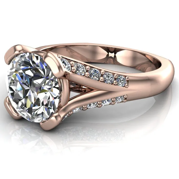 Fire Brilliance Rings Paris Round Center Stone Thick Prong Diamond Channel Split Shank Ring