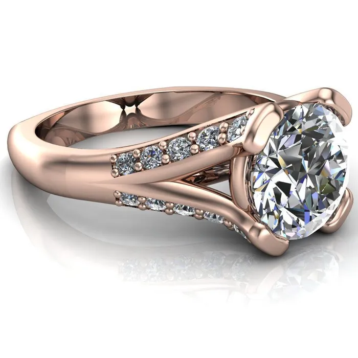 Fire Brilliance Rings Paris Round Center Stone Thick Prong Diamond Channel Split Shank Ring
