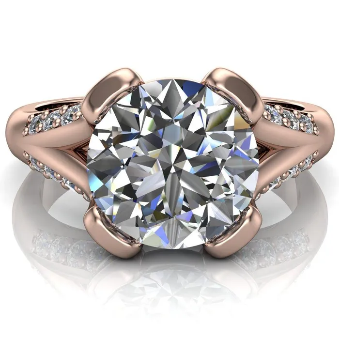 Fire Brilliance Rings Paris Round Center Stone Thick Prong Diamond Channel Split Shank Ring