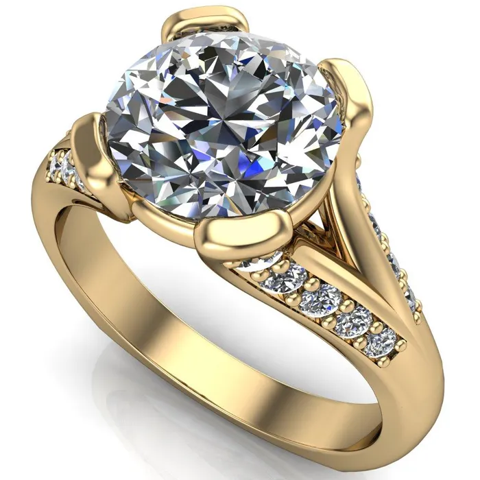 Fire Brilliance Rings Paris Round Center Stone Thick Prong Diamond Channel Split Shank Ring