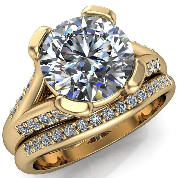 Fire Brilliance Rings Paris Round Center Stone Thick Prong Diamond Channel Split Shank Ring