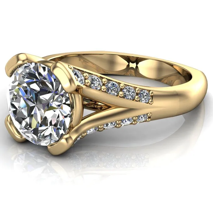 Fire Brilliance Rings Paris Round Center Stone Thick Prong Diamond Channel Split Shank Ring