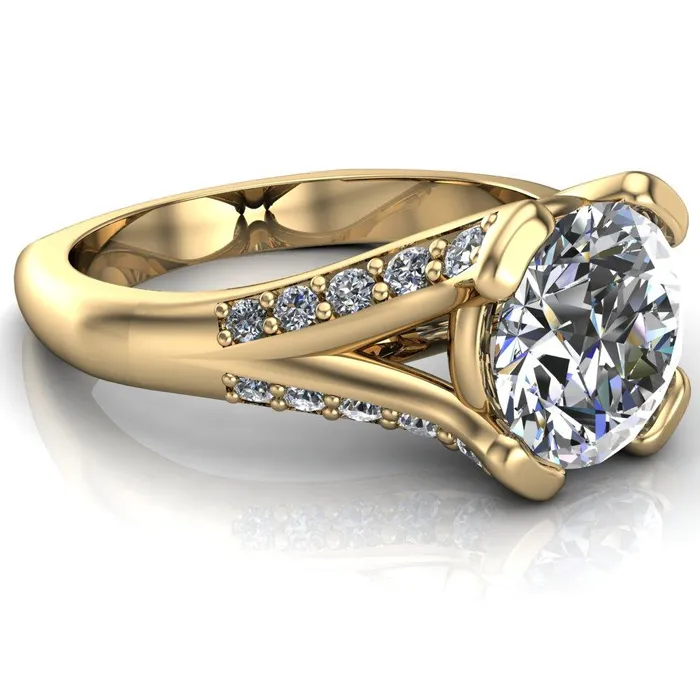 Fire Brilliance Rings Paris Round Center Stone Thick Prong Diamond Channel Split Shank Ring