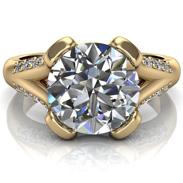 Fire Brilliance Rings Paris Round Center Stone Thick Prong Diamond Channel Split Shank Ring