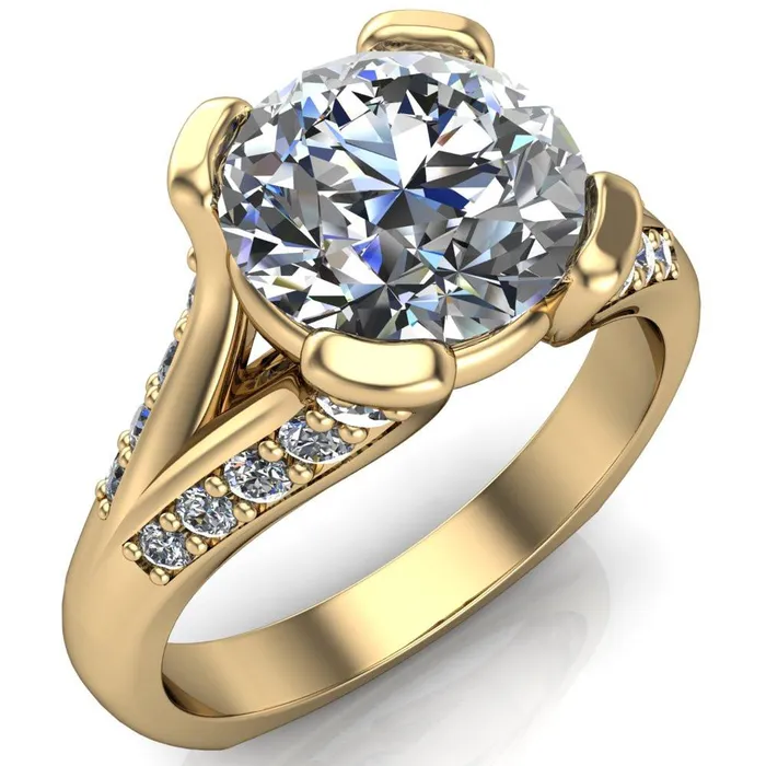Fire Brilliance Rings Paris Round Center Stone Thick Prong Diamond Channel Split Shank Ring