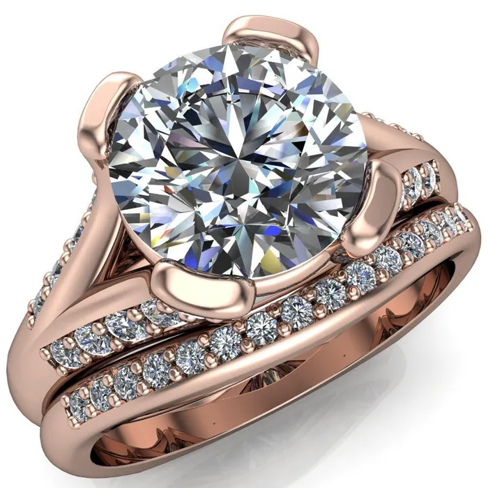 Fire Brilliance Rings Paris Round Center Stone Thick Prong Diamond Channel Split Shank Ring