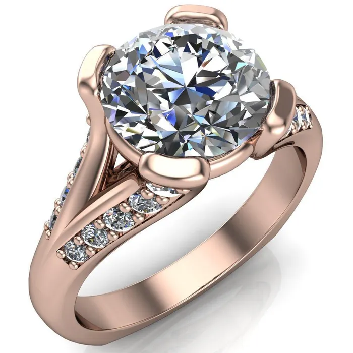 Fire Brilliance Rings Paris Round Center Stone Thick Prong Diamond Channel Split Shank Ring