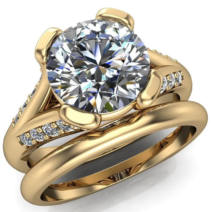 Fire Brilliance Rings Paris Round Center Stone Thick Prong Diamond Channel Split Shank Ring