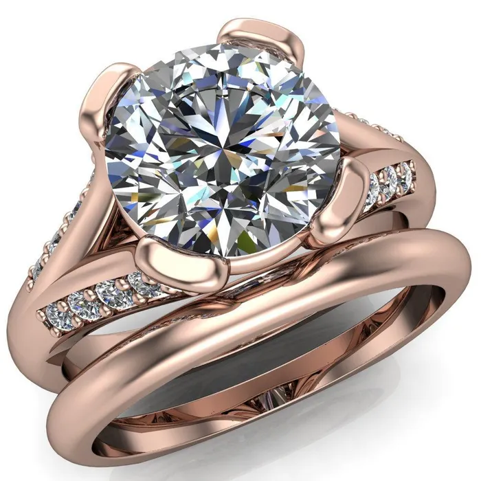 Fire Brilliance Rings Paris Round Center Stone Thick Prong Diamond Channel Split Shank Ring
