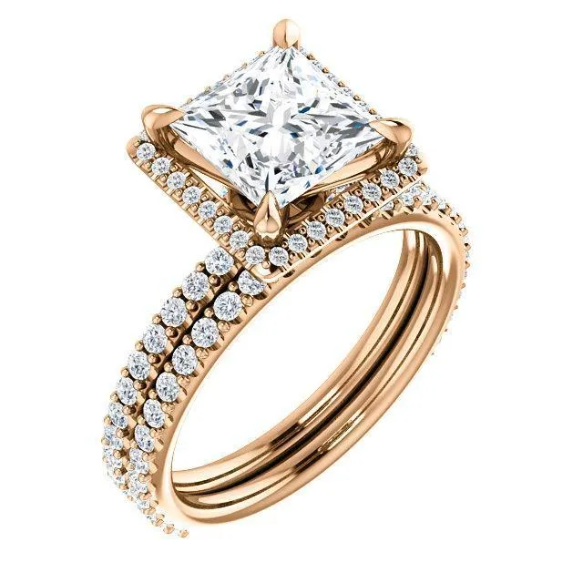 Fire Brilliance Rings PrincessSquare Moissanite Diamond Accent Ice Halo Collar Ring Fire Brilliance Rings PrincessSquare Moissanite Diamond Accent Ice Halo Collar Ring