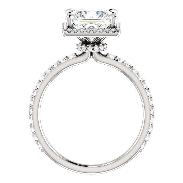 Fire Brilliance Rings PrincessSquare Moissanite Diamond Accent Ice Halo Collar Ring