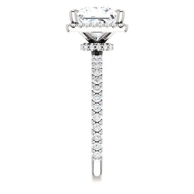 Fire Brilliance Rings PrincessSquare Moissanite Diamond Accent Ice Halo Collar Ring